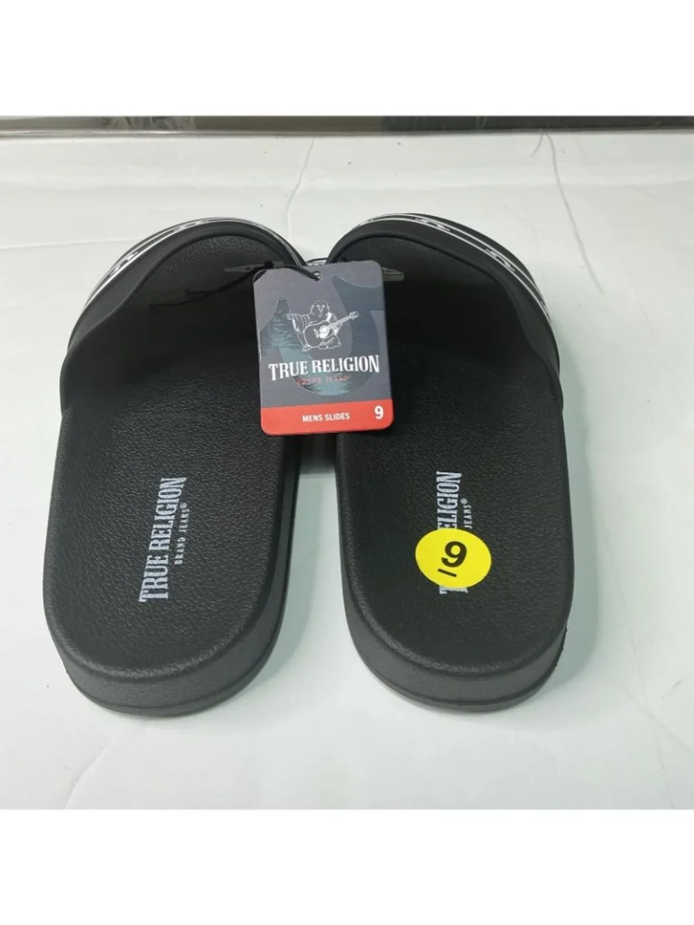 True Religion Men's Size 9 Style TR-Snoop -S Black & White Logo Slide Sandals